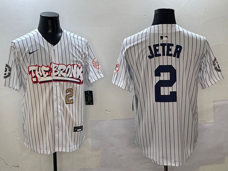Men New York Yankees #2 Jeter White Stripe four generations Joint Name 2025 Nike MLB Jersey style 6